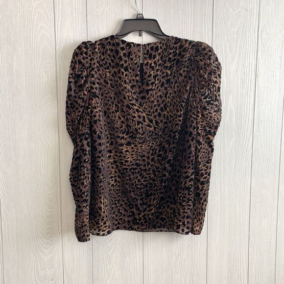 Elie Tahari Noelle Leopard Puff Sleeve Top Brown Long Sleeve Small - Picture 5 of 7